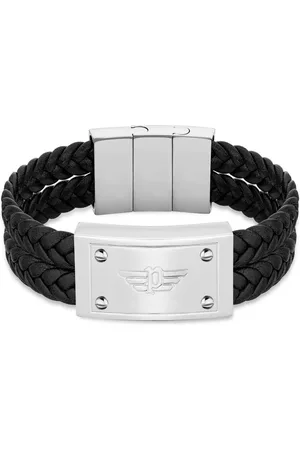 Police Homme, Accessoires, Gris, Taille: ONE Size Bracelet en Cuir Noir pour Homme 200mm Valoriou Peagb2214602