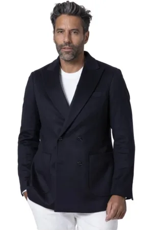 ALTEA Homme, Vestes, Bleu, Taille: M Blazer en Cachemire Bleu Marine à Double Boutonnage