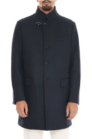 FAY Homme, Manteaux, Bleu, Taille: L Manteau en laine à 3 boutons avec poches