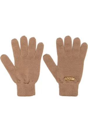 Moschino Homme, Accessoires, Brun, Taille: ONE Size Gants en Laine Marron avec Logo Doré