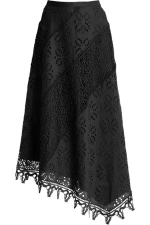 ULLA JOHNSON Femme, Jupes, Noir, Taille: 36 FR Jupe en Dentelle Florale Patchwork Asymétrique en Lin