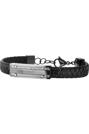 Police Homme, Accessoires, Gris, Taille: ONE Size Bracelet en Cuir Noir pour Homme 19 cm Reno Pj26046Blu/03