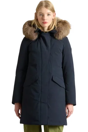 Woolrich Femme, Manteaux, Bleu, Taille: 42 FR Parka Moderne avec Capuche Amovible