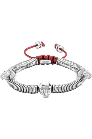 Police Homme, Accessoires, Gris, Taille: ONE Size Bracelet Homme Crâne Acier Inoxydable Argent Rouge