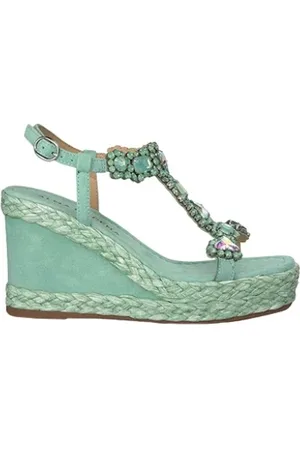 Alma en Pena Femme, Chaussures, Vert, Taille: 38 EU Sandale compensée en daim avec strass