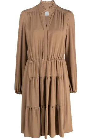 ELEVENTY Femme, Robes, Brun, Taille: 38 FR Robe Midi Marron à Double Volant