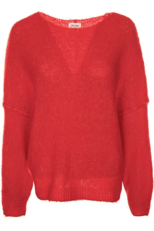 American Vintage Femme, Pulls, Rouge, Taille: 36 FR Pull en Tricot Doux avec Col Bateau