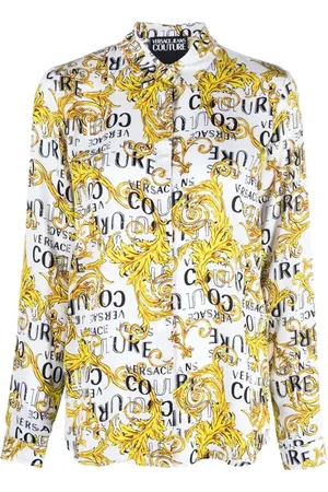 VERSACE Femme, Blouses et Chemises, Multicolore, Taille: 38 FR Chemise Blanche à Manches Longues Logo Couture