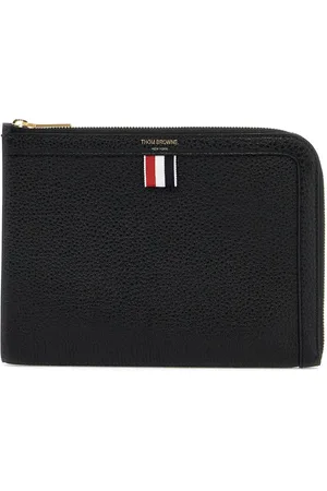 Thom Browne Homme, Sacs, Noir, Taille: ONE Size Pochette en cuir avec ruban tricolore