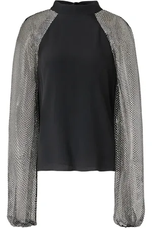 GENNY Femme, Blouses et Chemises, Noir, Taille: 38 FR Haut élégant à manches larges en résille et strass