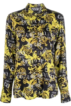 VERSACE Femme, Blouses et Chemises, Multicolore, Taille: 38 FR Chemise noire à manches longues en viscose