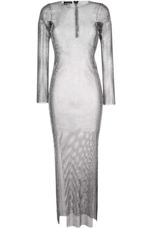 SANTA BRANDS Femme, Robes, Noir, Taille: ONE Size Robe Longue Noire en Maille avec Strass