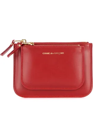 Comme des Garçons Homme, Accessoires, Rouge, Taille: ONE Size Portefeuille en cuir rouge avec logo doré