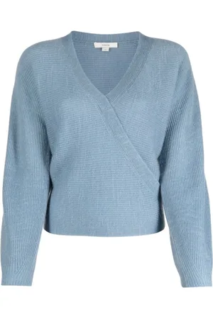 Vince Femme, Pulls, Bleu, Taille: 42 FR Pull Bleu à Croisillons Côtelés