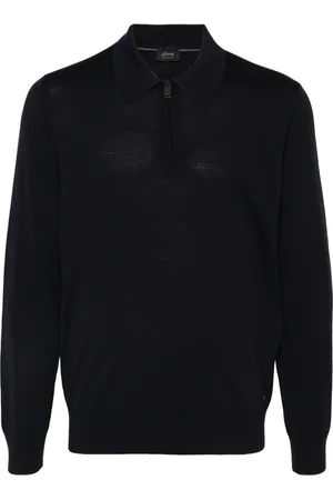 BRIONI Homme, Tops, Bleu, Taille: XL Polo à Manches Longues à Fermeture Éclair Bleu