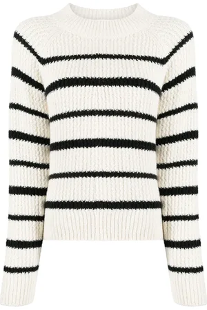 Vince Femme, Pulls, Blanc, Taille: 44 FR Pull en Coton Rayé Multicolore