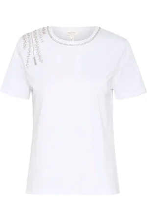 Part Two Femme, Tops, Blanc, Taille: 46 FR T-shirt Blanc Délicat avec Détails Décoratifs