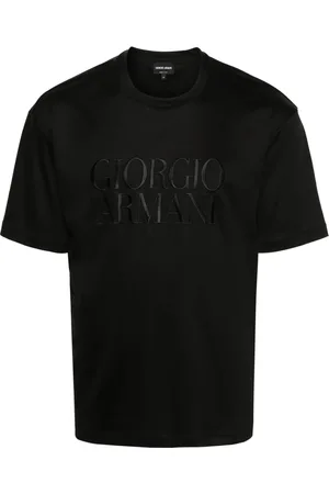 Giorgio Armani Homme, Tops, Noir, Taille: M Élégant T-shirt Noir à Manches Courtes en Coton