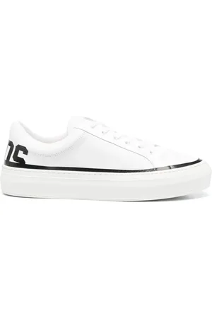 GCDS Homme, Chaussures, Blanc, Taille: 45 EU Baskets en Cuir Blanc avec Logo