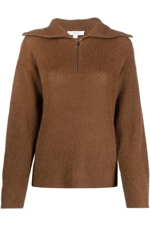 Vince Femme, Pulls, Brun, Taille: 42 FR Pull côtelé marron demi-zip