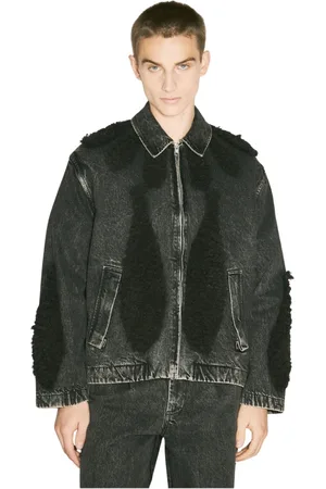 SONG FOR THE MUTE Homme, Vestes, Noir, Taille: S Veste en Denim à Fermeture Éclair avec Panneaux en Éponge