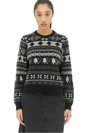 Skall Studio Femme, Pulls, Noir, Taille: 36 FR Pull en Tricot de Laine Jacquard Graphique