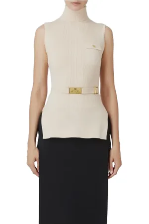 Elisabetta Franchi Femme, Tops, , Taille: 40 FR Haut à col roulé côtelé avec poche logo