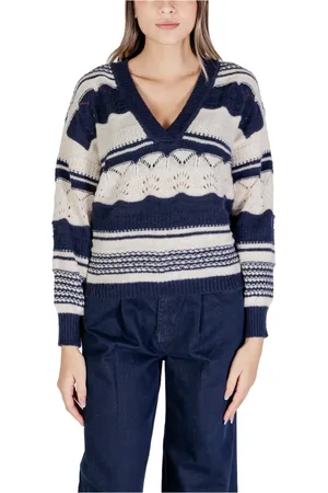 Ichi Femme, Pulls, Multicolore, Taille: 36 FR Pull Bleu à Manches Longues pour Femmes