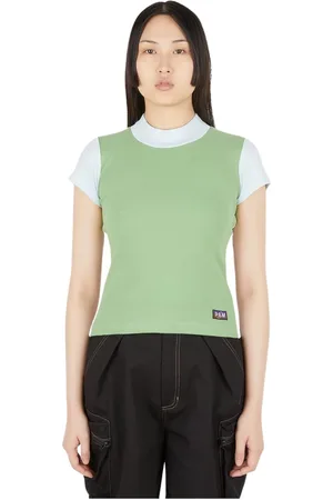 P.A.M Femme, Tops, Vert, Taille: 40 FR Col Montant T-shirt Coton Contraste