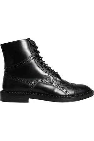 Dolce & Gabbana Homme, Chaussures, Noir, Taille: 40 EU Bottes mi-mollet en cuir noir avec logo