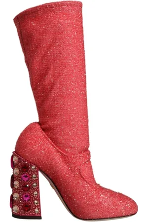 Dolce & Gabbana Femme, Chaussures, Rose, Taille: 37 EU Bottes hautes ornées de cristaux avec semelle en cuir