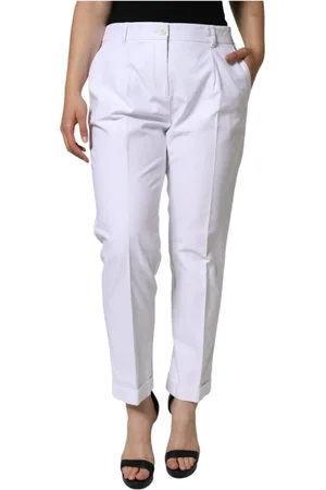 Dolce & Gabbana Femme, Pantalons, Blanc, Taille: 42 FR Pantalon fuselé en coton blanc avec logo