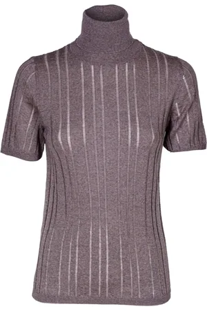 Mauro Grifoni Femme, Pulls, Gris, Taille: 38 FR Pull court en laine côtelée, fabriqué en Italie