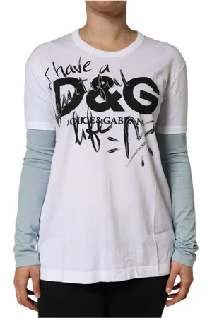 Dolce & Gabbana Femme, Tops, Blanc, Taille: 42 FR T-shirt Blanc en Coton avec Logo Imprimé