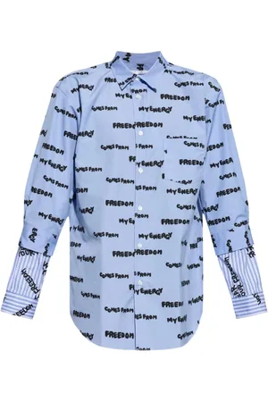 Comme des Garçons Homme, Chemises, Bleu, Taille: S Chemise Bleue à Imprimé Slogan