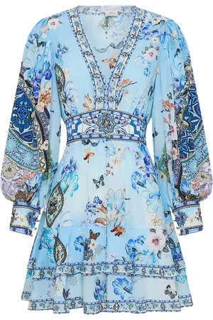 Camilla Femme, Robes, Bleu, Taille: 40 FR Robe en soie à volants - Al Manial Palace Memoirs