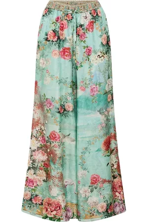 Camilla Femme, Pantalons, Bleu, Taille: 40 FR Pantalon de salon en soie avec embellissement en cristal