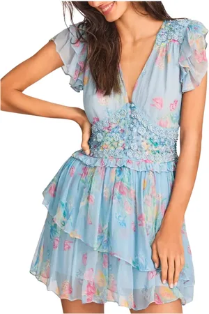 LOVESHACKFANCY Femme, Robes, Bleu, Taille: 40 FR Robe Mini Bleue à Fleurs Marisela
