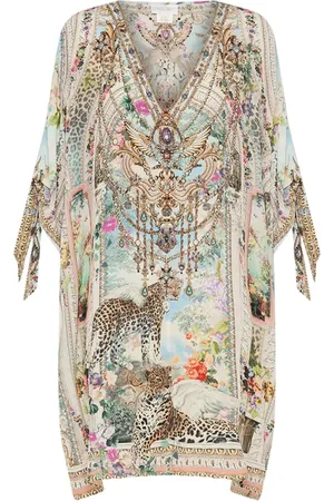 Camilla Femme, Robes, , Taille: ONE Size Kaftan en Soie Imprimé Léopard avec Manches à Nœuds
