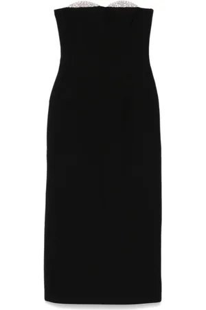 Ilkyaz Ozel Femme, Robes, Noir, Taille: 42 FR Robe Midi Noire avec Détails en Cristal