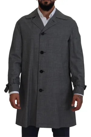 Dolce & Gabbana Homme, Manteaux, Gris, Taille: XS Trenchcoat Gris à Carreaux, Style Élégant