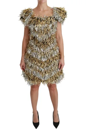 Dolce & Gabbana Femme, Robes, Multicolore, Taille: 36 FR Robe Mini Shift à Superpositions en Argent et Or