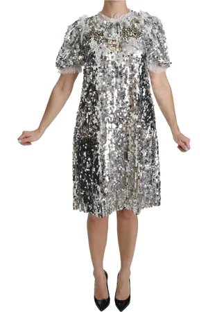 Dolce & Gabbana Femme, Robes, Gris, Taille: 36 FR Robe Argentée A-Line avec Accents en Cristal