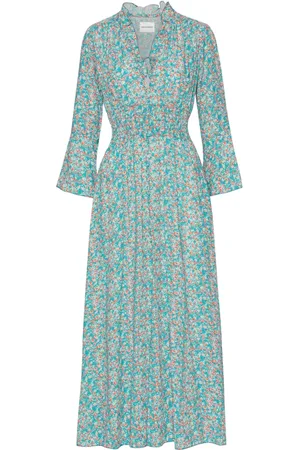 American Dreams Femme, Robes, Vert, Taille: 38 FR Robe Longue Turquoise Multiflower avec Taille Élastique