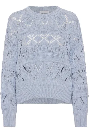 American Dreams Femme, Pulls, Bleu, Taille: 44 FR Pull en Coton Bleu avec Motif Original