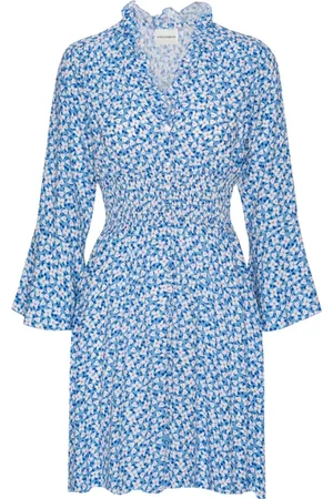 American Dreams Femme, Robes, Bleu, Taille: 36 FR Robe Courte Bleue Blanche Fleurs