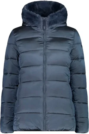 CMP Femme, Vestes, Bleu, Taille: 40 FR Manteau dHiver Bleu avec Fausse Fourrure