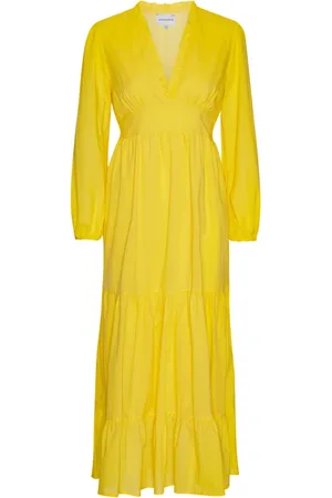 American Dreams Femme, Robes, Jaune, Taille: 42 FR Coton Uni Jaune Robe Longue