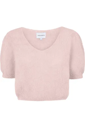 American Dreams Femme, Pulls, Rose, Taille: 40 FR Pull Rose Clair Manches Courtes Bande Élastique
