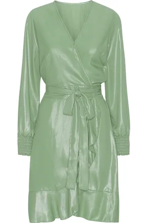 American Dreams Femme, Robes, Vert, Taille: 38 FR Robe Brillante à Volants